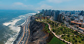 Panoramic aerial view of Miraflores town in Lima, Peru.