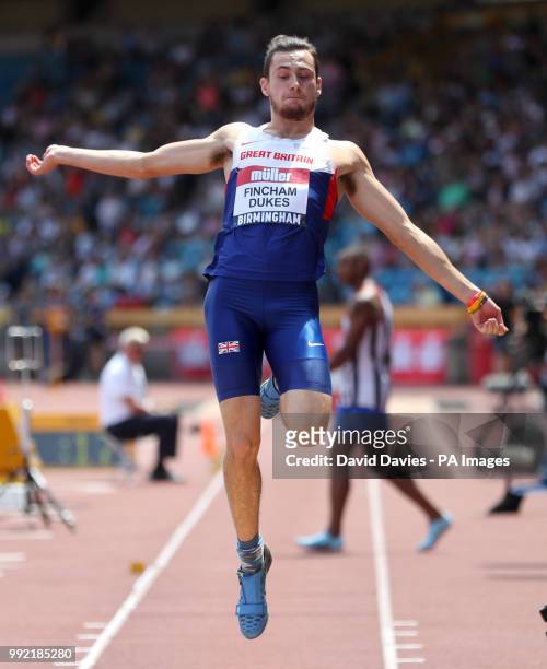 Great Britain's Jacob Fincham Dukes competes in the Men's Long Jump Final during day two of the Muller British Athletics Championships at Alexander...