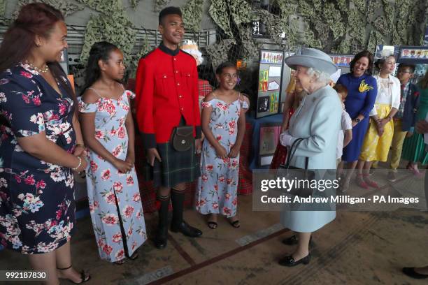 Queen Elizabeth II , Colonel-in-Chief Royal Scots Dragoon Guards meets soldiers families after she presented a new standard to the regiment at...