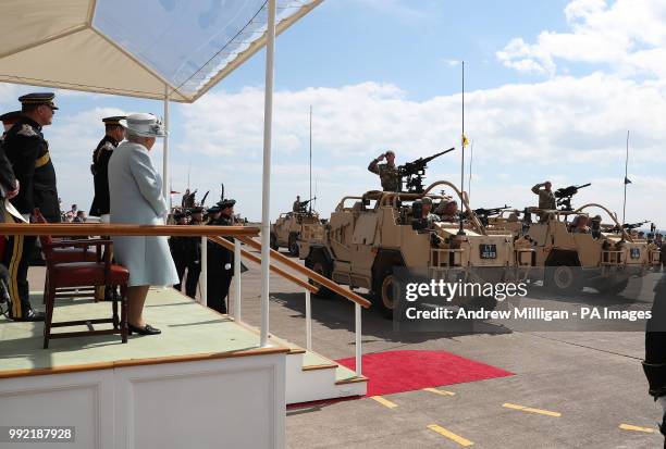 Queen Elizabeth II , Colonel-in-Chief Royal Scots Dragoon Guards with Colonel of the Regiment Brigadier H D Allfrey , with Colonel of the Regiment...
