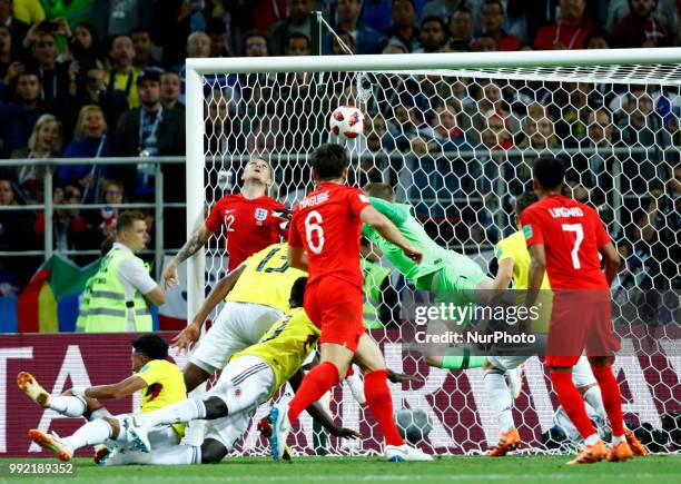 Round of 16 England v Colombia - FIFA World Cup Russia 2018 Yerry Mina scores the goal of 1-1 at Spartak Stadium in Moscow, Russia on July 3, 2018.
