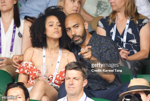 July 5: Nathalie Emmanuel and Alex Lanipekun attend day four of the Wimbledon Tennis Championships at the All England Lawn Tennis and Croquet Club on...