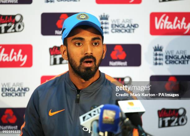 India's Lokesh Rahul speaks during a press conference at The SSE SWALEC, Cardiff.