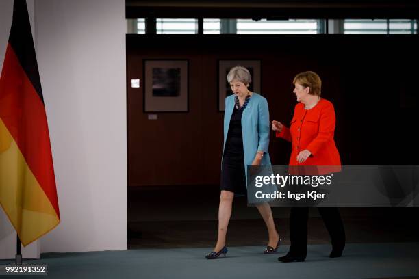 Berlin, Germany German Chancellor Angela Merkel meets Theresa May, Prime Minister of the United Kingdom, in the chancellery on July 05, 2018 in...