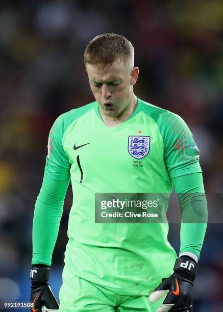 Jordan Pickford of England looks on during the 2018 FIFA World Cup Russia Round of 16 match between Colombia and England at Spartak Stadium on July...