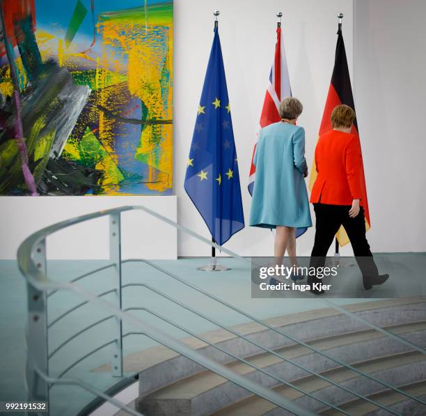 Berlin, Germany German Chancellor Angela Merkel meets Theresa May, Prime Minister of the United Kingdom, in the chancellery on July 05, 2018 in...