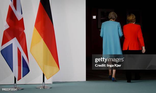 Berlin, Germany German Chancellor Angela Merkel meets Theresa May, Prime Minister of the United Kingdom, in the chancellery on July 05, 2018 in...