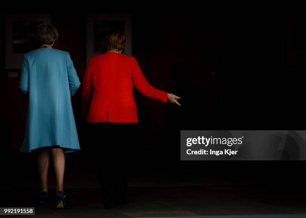 Berlin, Germany German Chancellor Angela Merkel meets Theresa May, Prime Minister of the United Kingdom, in the chancellery on July 05, 2018 in...