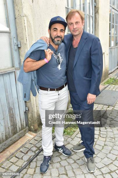 Actor Adnan Maral and Eckhard F. Preuss attend the FFF reception during the Munich Film Festival 2018 at Praterinsel on July 5, 2018 in Munich,...