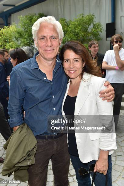 Actor Philipp Brenninkmeyer and his wife Tara Lynn Orr attend the FFF reception during the Munich Film Festival 2018 at Praterinsel on July 5, 2018...