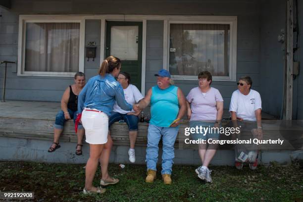 July 4: Talley Sergent, who is campaigning to be elected as a House Representative for West Virginia, greets the crowd during the Ripley 4th of July...