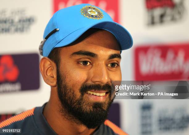 India's Lokesh Rahul speaks during a press conference at The SSE SWALEC, Cardiff.