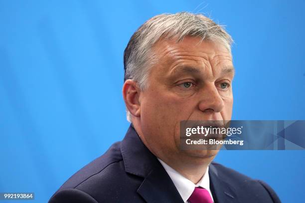 Viktor Orban, Hungary's prime minister, speaks during a news conference at the Chancellery in Berlin, Germany, on Thursday July 2018. A former senior...