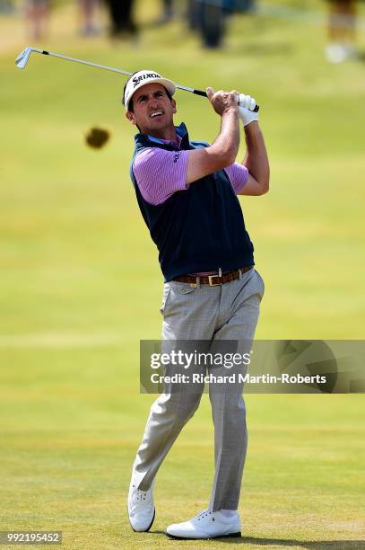 Gonzalo Fernandez-Castano of Spain plays his second shot on the 1st hole during day one of the Dubai Duty Free Irish Open at Ballyliffin Golf Club on...