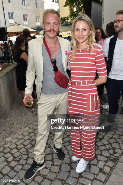 Actor Johannes Zirner and Teresa Rizos attend the FFF reception during the Munich Film Festival 2018 at Praterinsel on July 5, 2018 in Munich,...