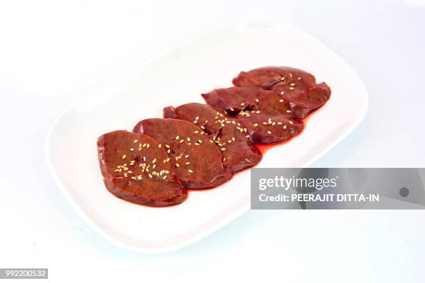 fresh raw veal liver slices - beef liver stock pictures, royalty-free photos & images