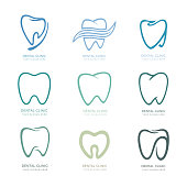 Set of graphic teeth.  Dental personage vector illustration. medical concept for your design. Oral hygiene, teeth cleaning. Teeth sticker. Vector Icon, illustration