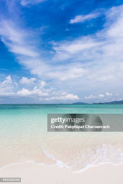 view of tropical white sand at mountain beach, lipe island, thailand. - ko lipe stock pictures, royalty-free photos & images
