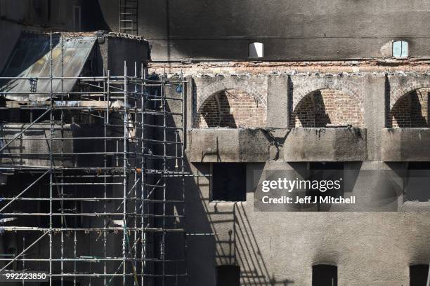 General view of the Glasgow School of Art, Mackintosh building, which is set to be dismantled in the coming days on July 5, 2018 in Glasgow,...
