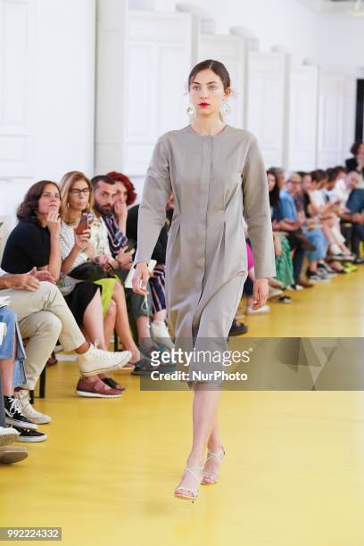 Model walks the runway during the Lexdeux fashion show as part of the Madrid Mercedes Benz Fashion Week Spring/Summer 2019 at the ABC museum on July...