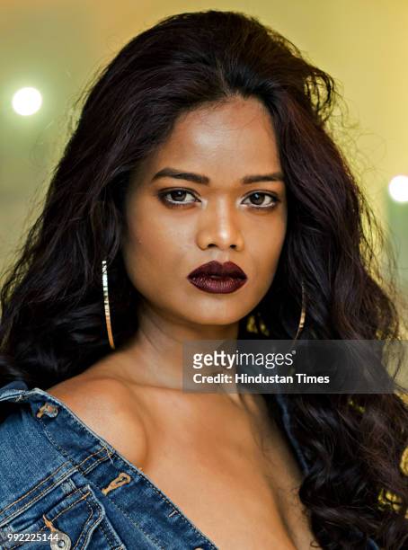 Delhi based model Renee Kujur poses in recreations of some of famous looks of R&B star Rihanna at the Metropolitan Hotel on July 2, 2018 in New...