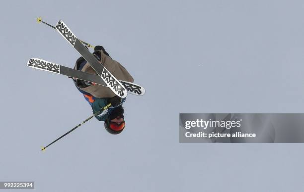 The US-American skier Colby Stevenson in action during the men's finals of the FIS Freestyle Ski World Cup in Neustift Im Stubaital, Germany, 26...