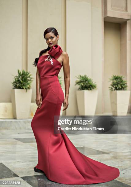 Delhi based model Renee Kujur poses in recreations of some of famous looks of R&B star Rihanna at the Metropolitan Hotel on July 2, 2018 in New...