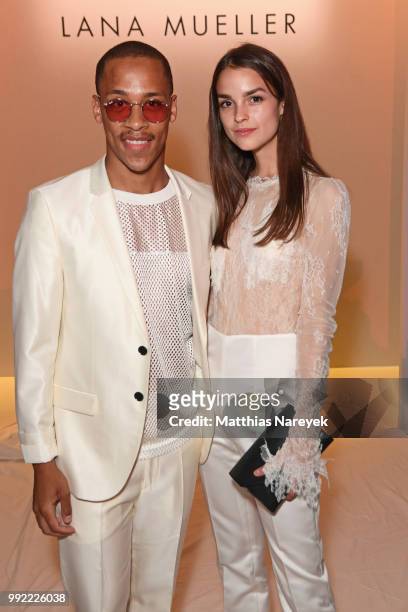 Jerry Hoffmann and Luise Befort attends the Lana Mueller show during the Berlin Fashion Week Spring/Summer 2019 at ewerk on July 5, 2018 in Berlin,...