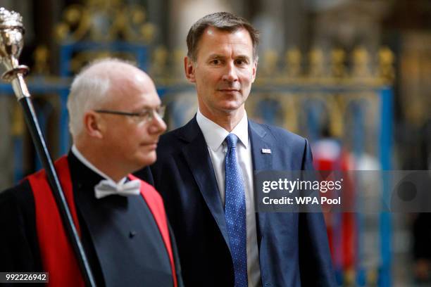 Britain's Health and Social Care Secretary Jeremy Hunt attends a service to celebrate the 70th anniversary of the NHS at Westminster Abbey on July 5,...