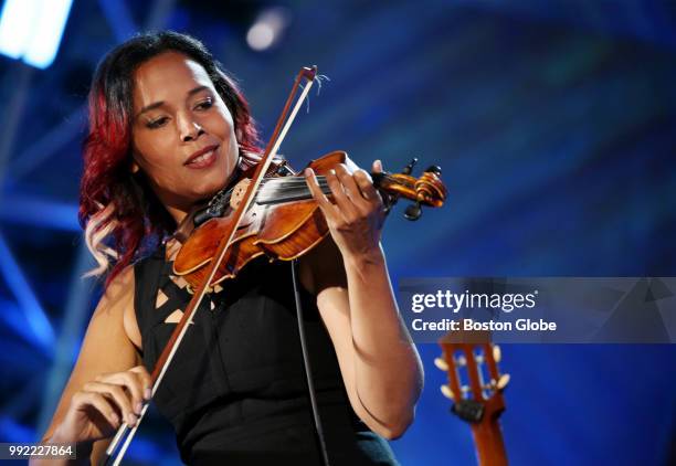 Rhiannon Giddens performs during the Boston Pops Fireworks Spectacular at the Hatch Shell on the Esplanade in Boston, MA on July 04, 2018.