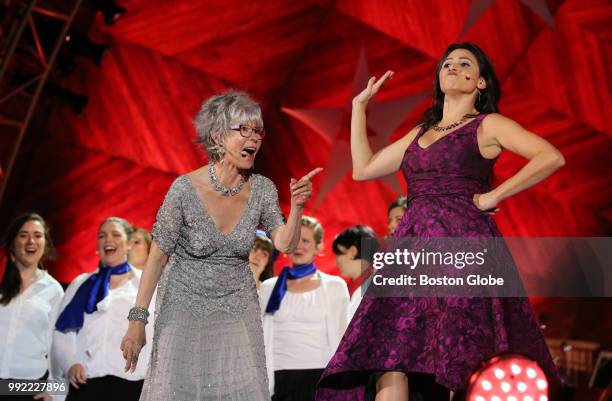 Rita Moreno and Natalie Cortez perform during the Boston Pops Fireworks Spectacular at the Hatch Shell on the Esplanade in Boston, MA on July 04,...