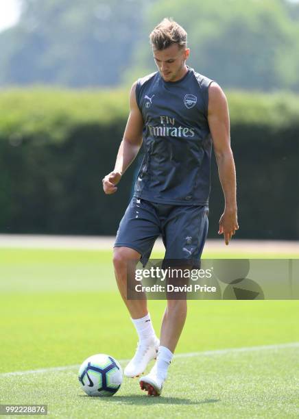 Rob Holding of Arsenal during a pre-season training session at London Colney on July 5, 2018 in St Albans, England.