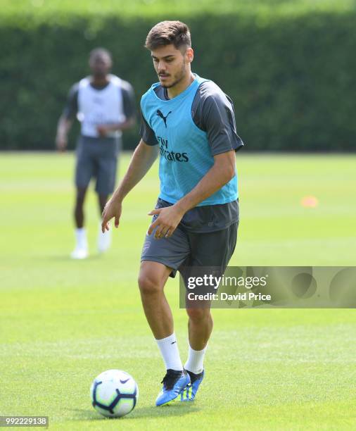 Konstantinos Mavropanos of Arsenal during a pre-season training session at London Colney on July 5, 2018 in St Albans, England.