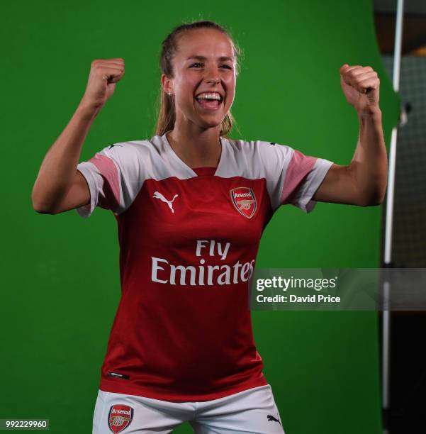 Arsenal Women new signing Lia Walti at London Colney on July 5, 2018 in St Albans, England.