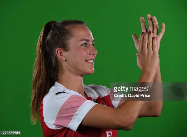 Arsenal Women new signing Lia Walti at London Colney on July 5, 2018 in St Albans, England.