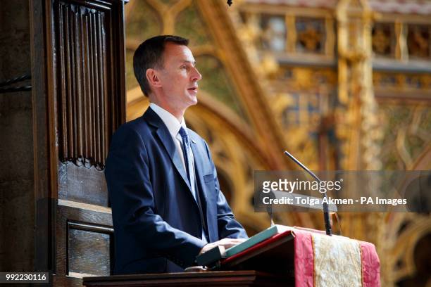 Health and Social Care Secretary Jeremy Hunt speaks at a service to celebrate the 70th anniversary of the NHS at Westminster Abbey in London.