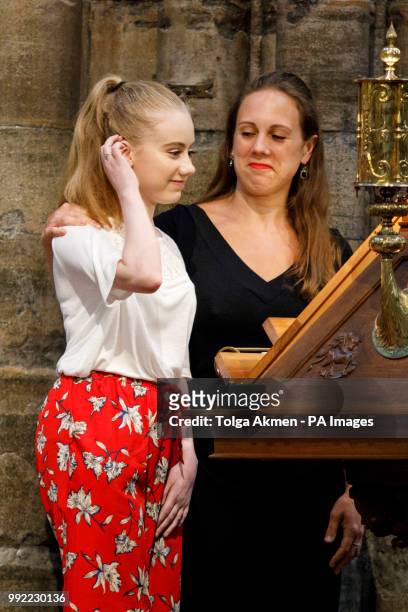 Freya Lewis, a survivor of the Manchester terror attack and Jenny Grant , a nurse who helped Freya with her injuries, speak at a service to celebrate...