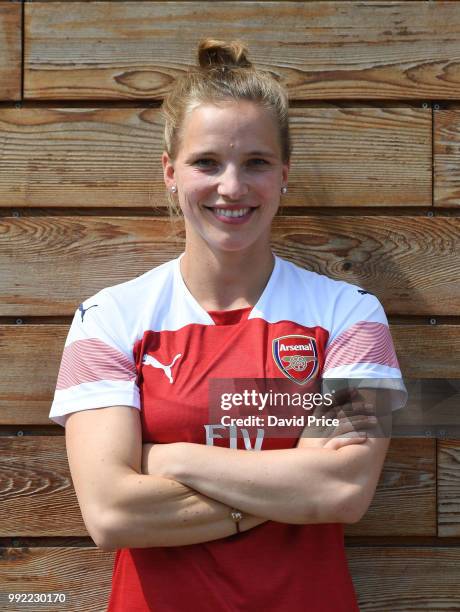 Arsenal Women new signing Tabea Kemme at London Colney on July 5, 2018 in St Albans, England.