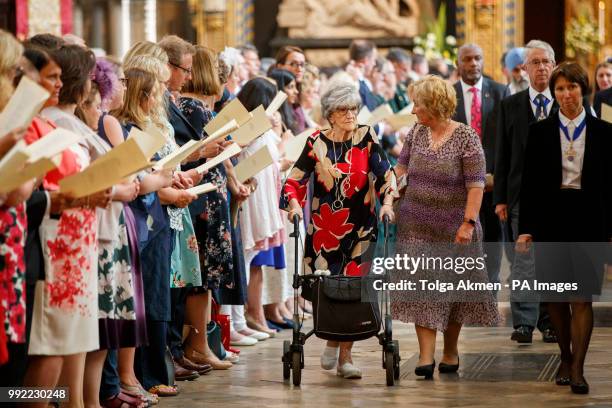 Olive Belfield a former nurse who was in the first group of NHS recruits in 1948, attends a service to celebrate the 70th anniversary of the NHS at...