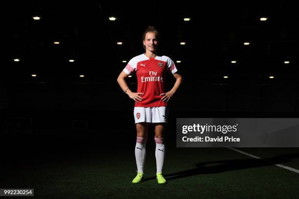 Arsenal Women new signing Tabea Kemme at London Colney on July 5, 2018 in St Albans, England.