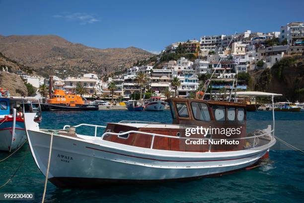 Images of the fishing village Agia Galini in Southern Crete, Greece. It belongs to Rethymno regional unit in Crete island and the water is the Libyan...