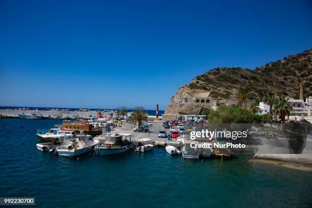 Images of the fishing village Agia Galini in Southern Crete, Greece. It belongs to Rethymno regional unit in Crete island and the water is the Libyan...