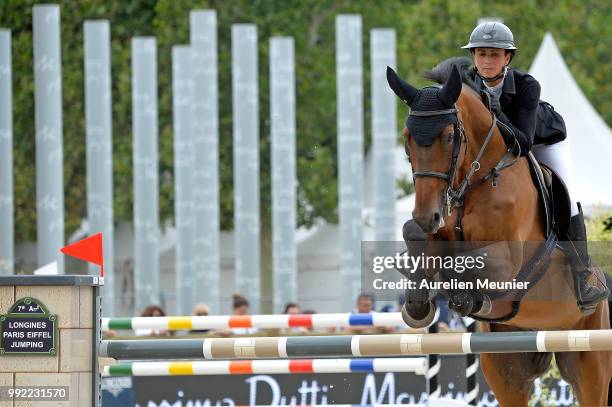 Penelope Leprevost of France and Vvaramog de Breve compete on day 1 of the 5th Longines Paris Eiffel Jumping on July 5, 2018 in Paris, France.