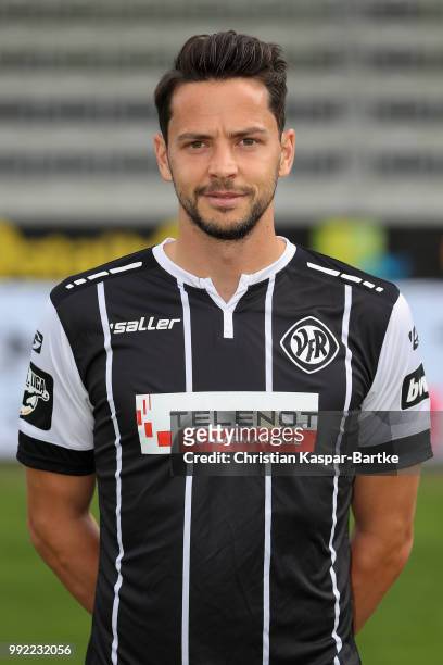 Sascha Traut poses during the team presentation of VfR Aalen on July 5, 2018 in Aalen, Germany.