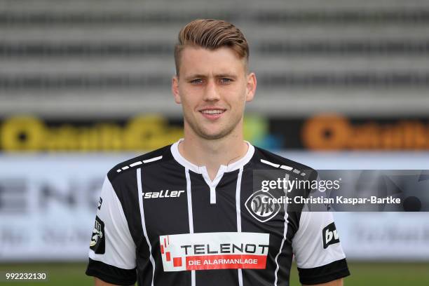 Lukas Lammel poses during the team presentation of VfR Aalen on July 5, 2018 in Aalen, Germany.