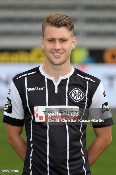 Lukas Lammel poses during the team presentation of VfR Aalen on July 5, 2018 in Aalen, Germany.