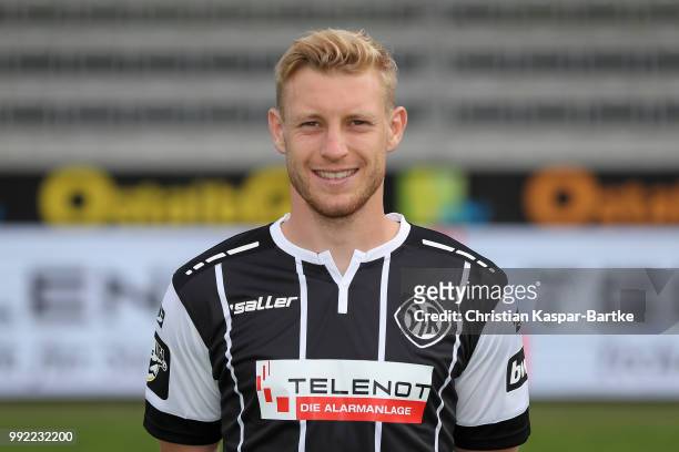Patrick Funk poses during the team presentation of VfR Aalen on July 5, 2018 in Aalen, Germany.
