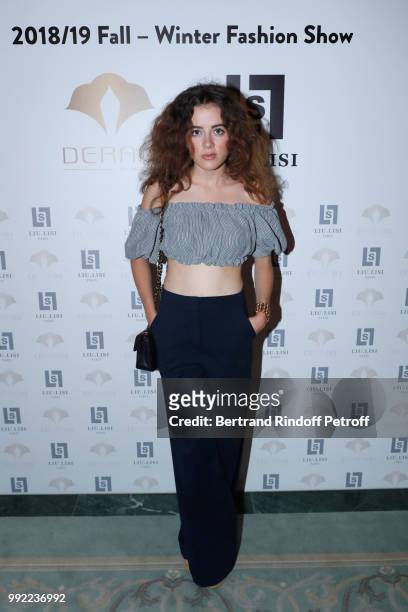 Actress Lou Gala attends the Liu Lisi - Paris Fashion Week - Haute Couture Fall Winter 2018/2019 at Hotel Meurice on July 5, 2018 in Paris, France.