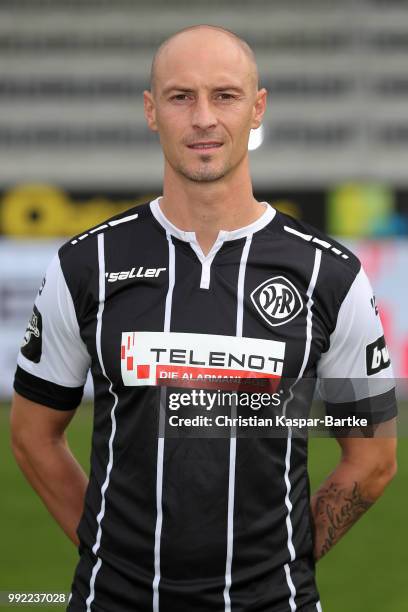 Matthias Morys poses during the team presentation of VfR Aalen on July 5, 2018 in Aalen, Germany.