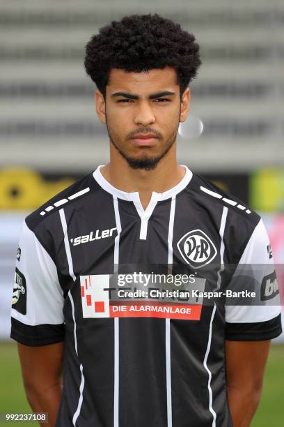 Yannis Letard poses during the team presentation of VfR Aalen on July 5, 2018 in Aalen, Germany.